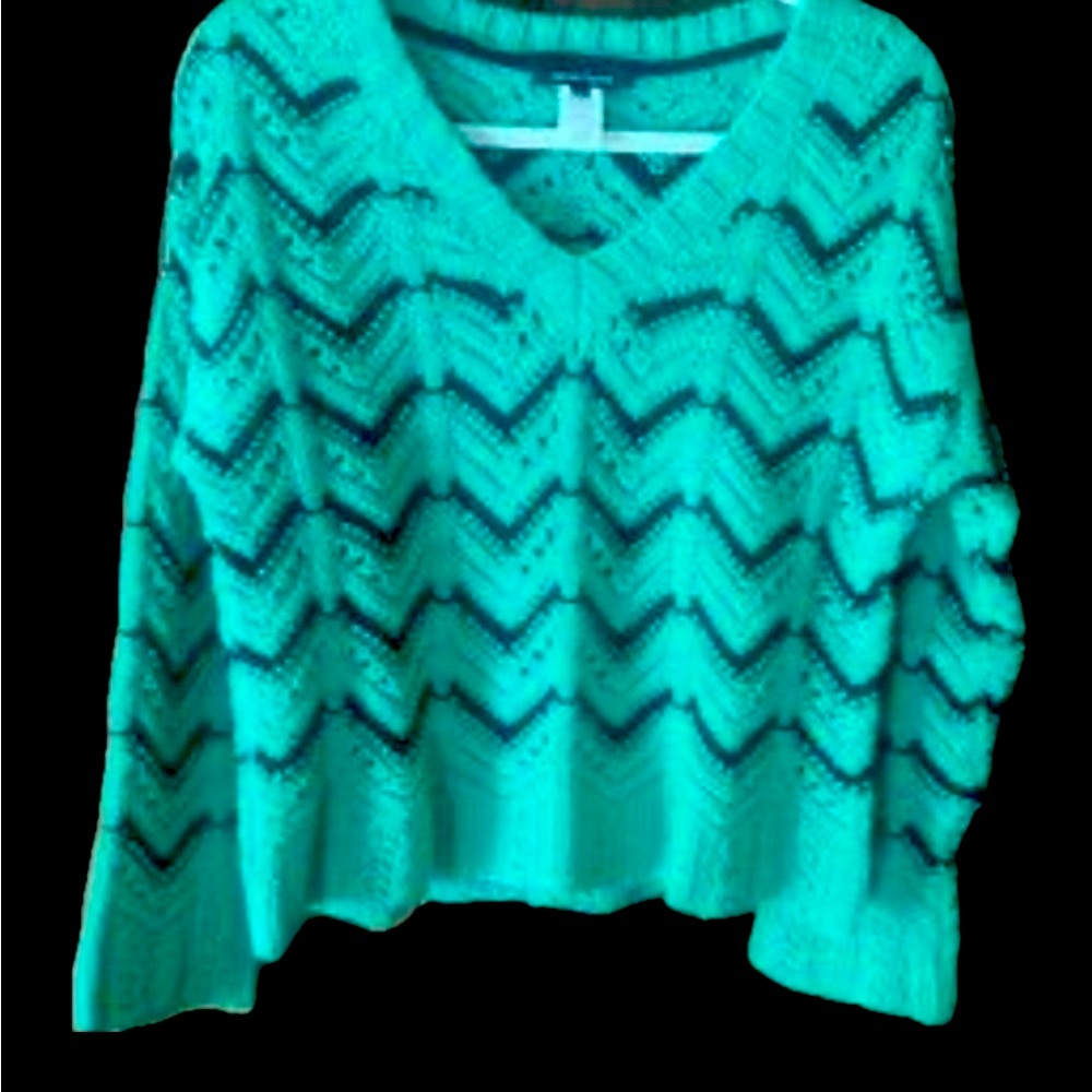 Nanette Lepore Teal Chevron V-Neck Sweater